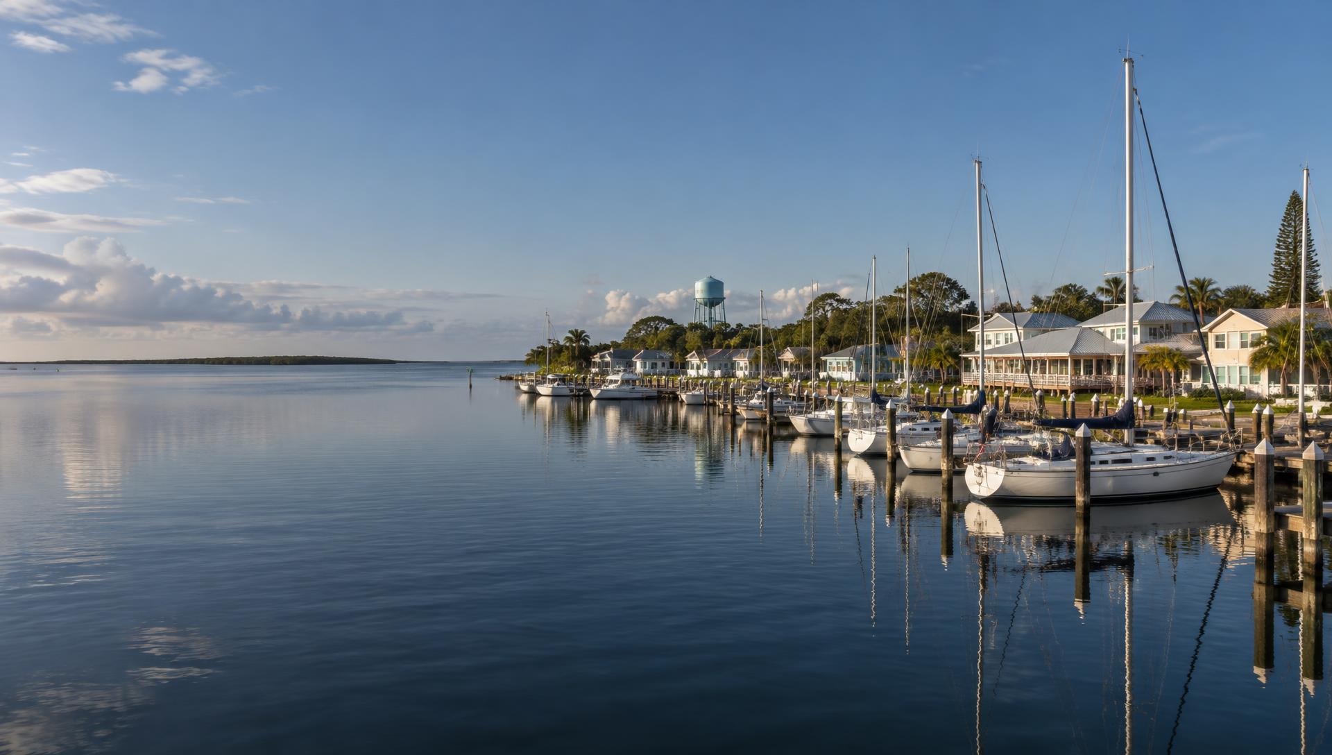 Sailboats and waterfront buildings at the Dunedin marina
